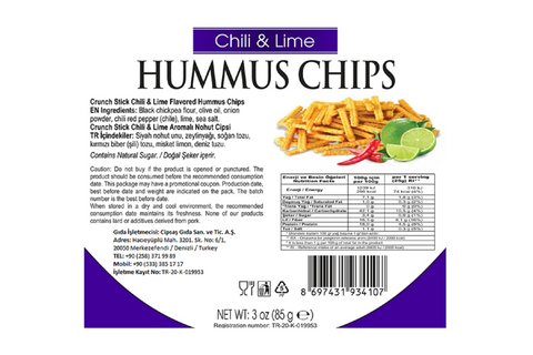 Chipsas Crunch Stick Hot Pepper & Lime Flavored Vegan Gluten Free Chickpea Chips with Olive Oil 85 g
