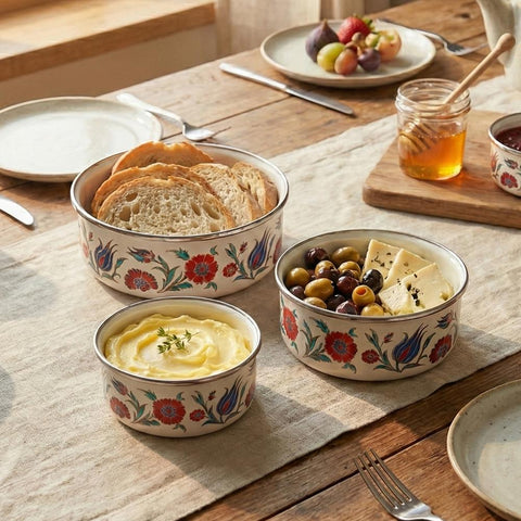 Serenk 14-16-18 cm Enamel Triple Storage Bowl Set