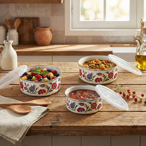 Serenk 14-16-18 cm Enamel Triple Storage Bowl Set