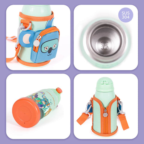 MILK&MOO Steel Kids Water Bottle with Bag Jungle Friends 550ml / 18.5 oz