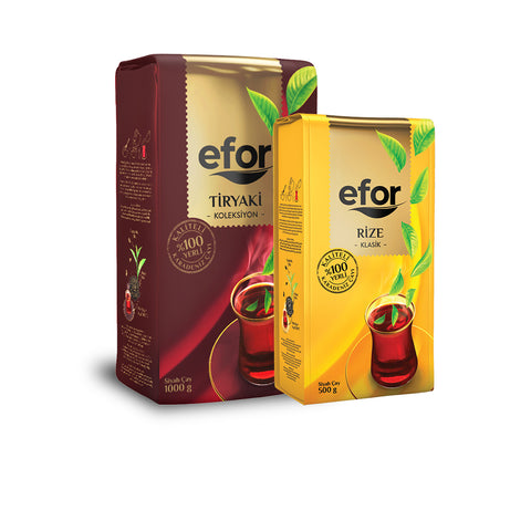 Efor Tiryaki 1000gr - Efor Rize Tea 500 gr Dokme Tea-Set
