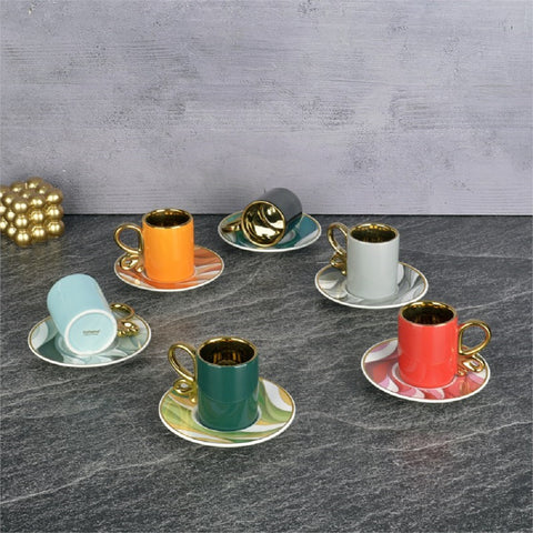Keep London Kitchen Dynasty Hanedan Serisi  Rainbow Gökkuşağı Özel Kesim ve Özel Tasarım Saf Porselen 6'lı Kahve Fincanı Seti