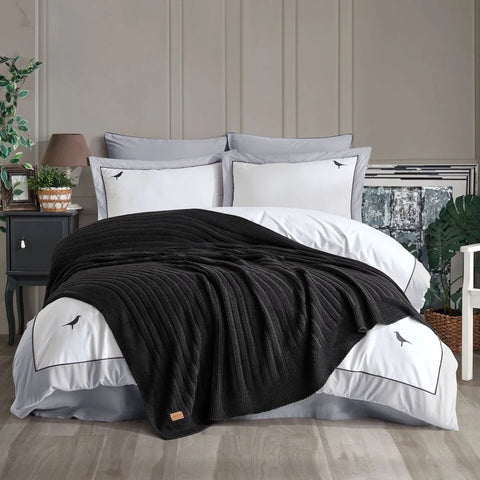 Hobby Double Fancy Blanket Set - Antracit