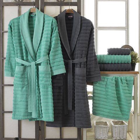 Hobby Pyramid - Cotton Bathrobe Set - Water Green - Gray