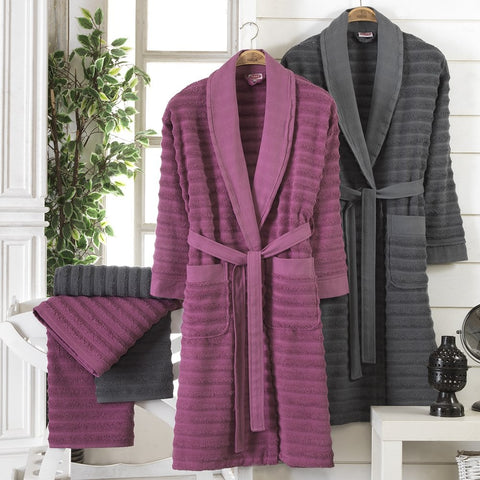 Hobby Pyramid - Cotton Bathrobe Set - Cherry - Gray