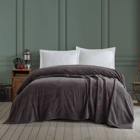 Hobby Lubow Single Embroidery Bedspread Love - Dark Gray