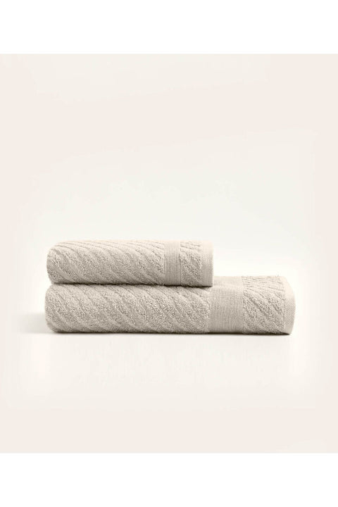 Koza Home Likya 100% Cotton Jacquard Border Mink 2-Piece Dowry Towel Set Cross Striped 1016A 70 x 140 - 50 x 90