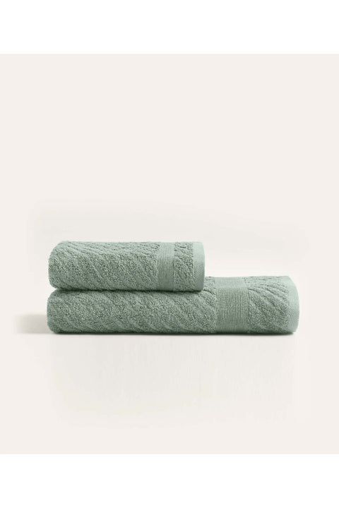 Koza Home Likya 100% Cotton Jacquard Border Green 2-Piece Dowry Towel Set Cross Striped 1015A 90 x 150 - 50 x 90