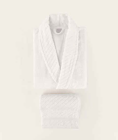 Koza Home Likya 100% Cotton White Dowry Bathrobe Set of 2 1 Bathrobe 1 Towel 1054A SM