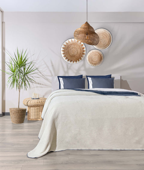 Koza Home Twin Soft Cotton Double Blanket Blue Cream 200 x 220 5009A Double