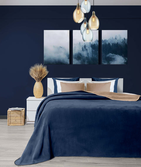 Koza Home Twin Soft Cotton Double Blanket Coffee Blue 200 x 220 5012A Double
