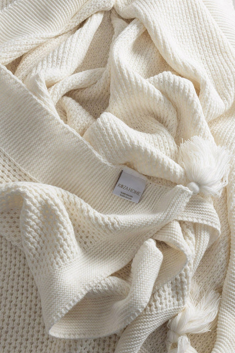 Koza Home Miel Cream Single Blanket with Pom Pom Edge 160 x 220 37101 Single