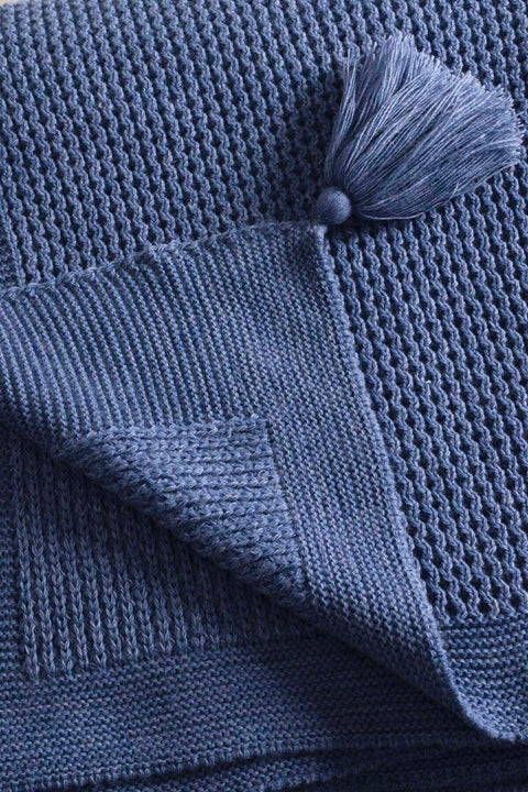 Koza Home Miel Indigo Edge Pom Pom Single Blanket 160x220 37116 Single