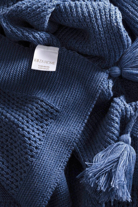 Koza Home Miel Indigo Edge Pom Pom Single Blanket 160x220 37116 Single
