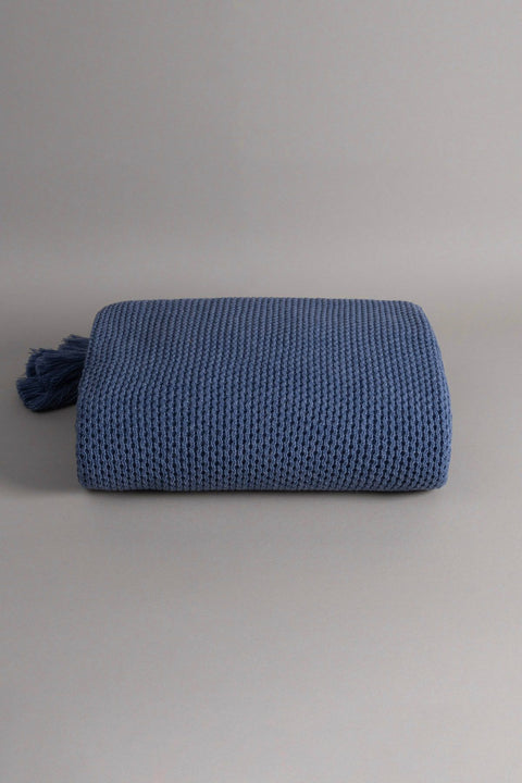 Koza Home Miel Indigo Edge Pom Pom Single Blanket 160x220 37116 Single