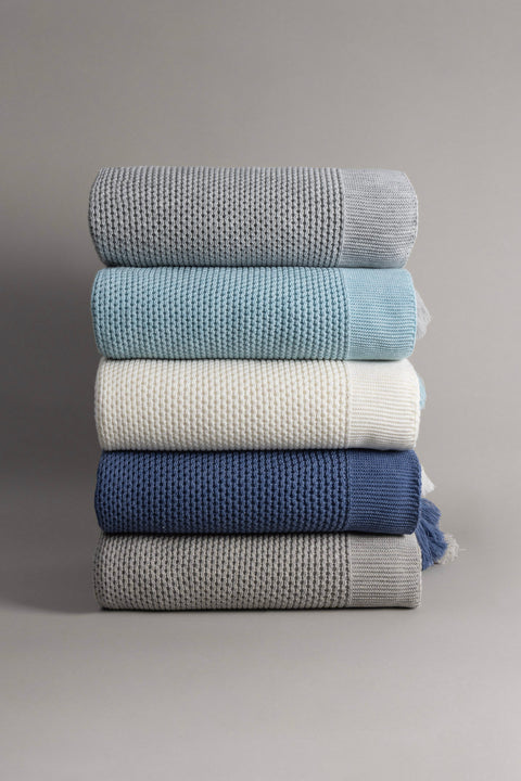Koza Home Miel Blue Edge Pom Pom Single Blanket 160x220 37121 Single