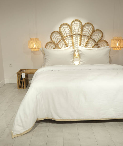 Koza Home Glow Tencel Satin Double Optic White Gold Bias Duvet Cover Set 4 Pieces Pillow + 240x260 Sheet + 200x220 Duvet Cover Double