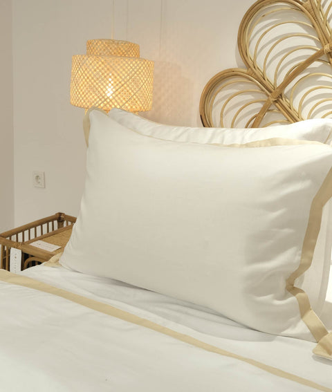 Koza Home Glow Tencel Satin Double Optic White Gold Bias Duvet Cover Set 4 Pieces Pillow + 240x260 Sheet + 200x220 Duvet Cover Double