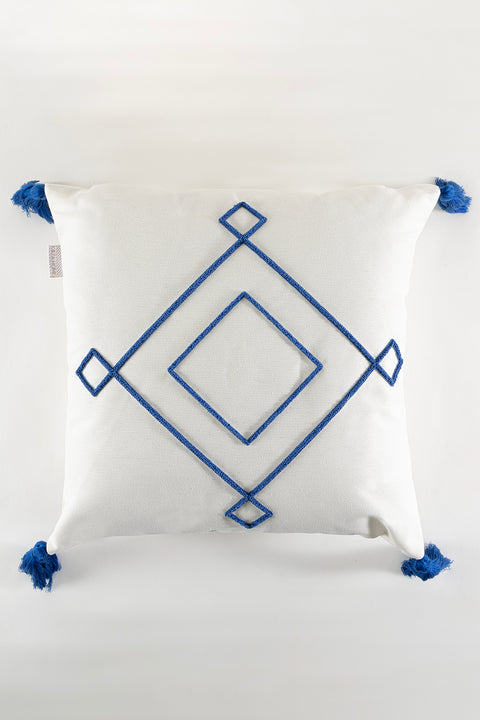 Koza Home Craft Blue Diamond Slice Patterned Tassel Beaded Fiber Filled Cushion 43 x 43 35303A 43 x 43