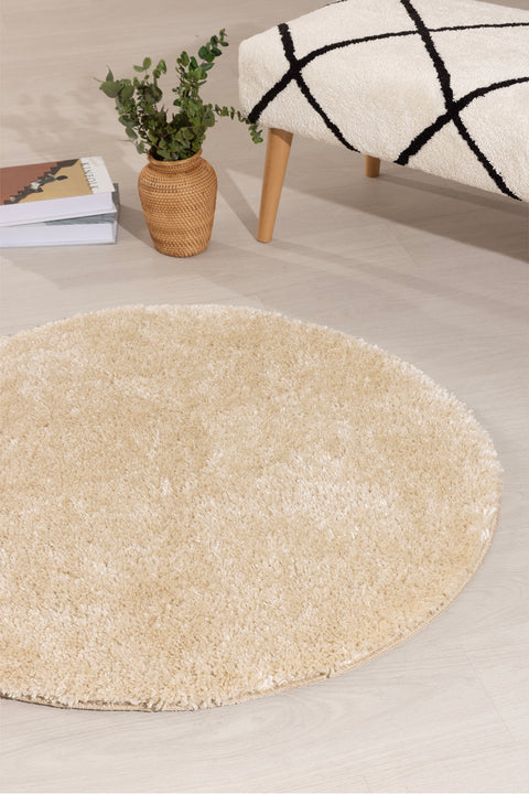 Koza Home Douro Shaggy Bath Mat Beige Non-Slip Base Circle 80 x 80 cm 80 x 80