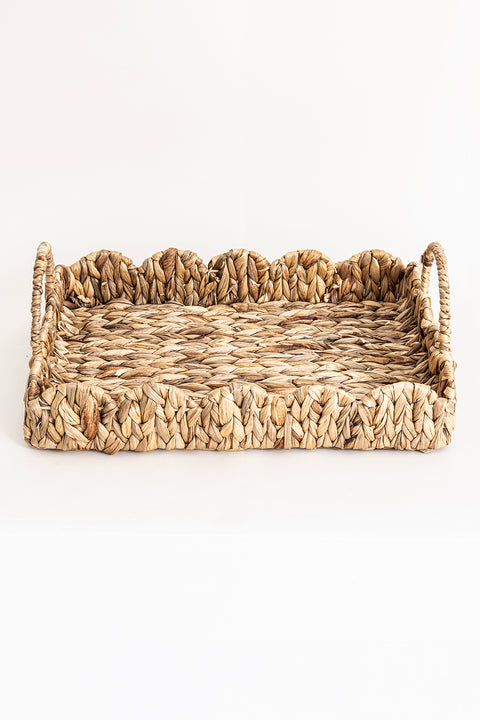 Koza Home Meander Water Hyacinth Rectangular Handled Patterned Tray Set of 2 5119