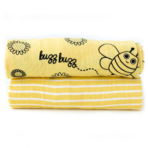 Milk&Moo Set of 2 Buzzy Bee Baby Muslin Swaddle Blanket